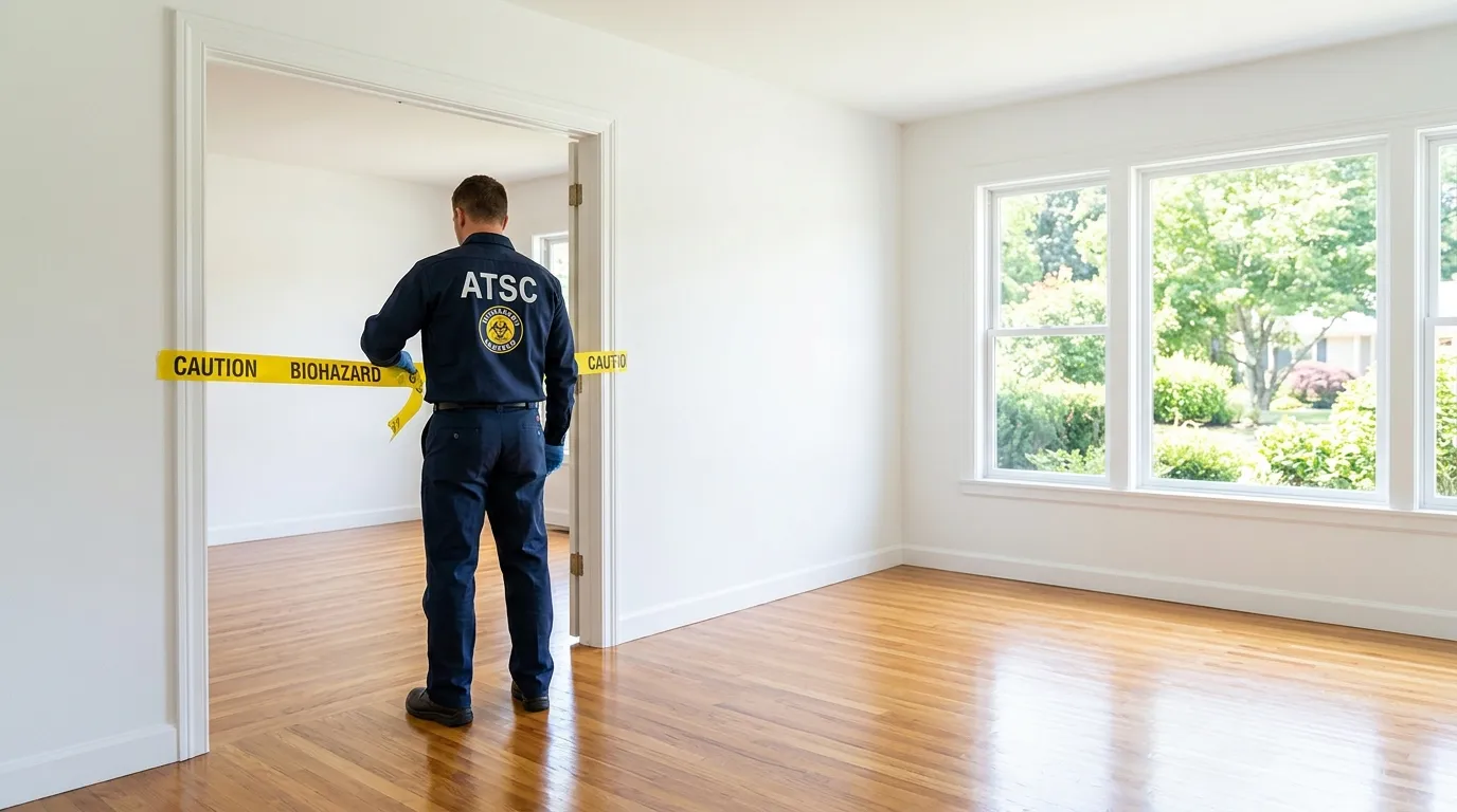 Certified biohazard cleanup crew performing Decomposition Cleanup in Watertown Square
